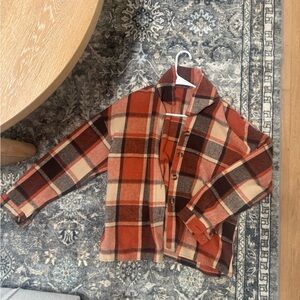 SHEIN Rust Orange Plaid Button-Up Shacket